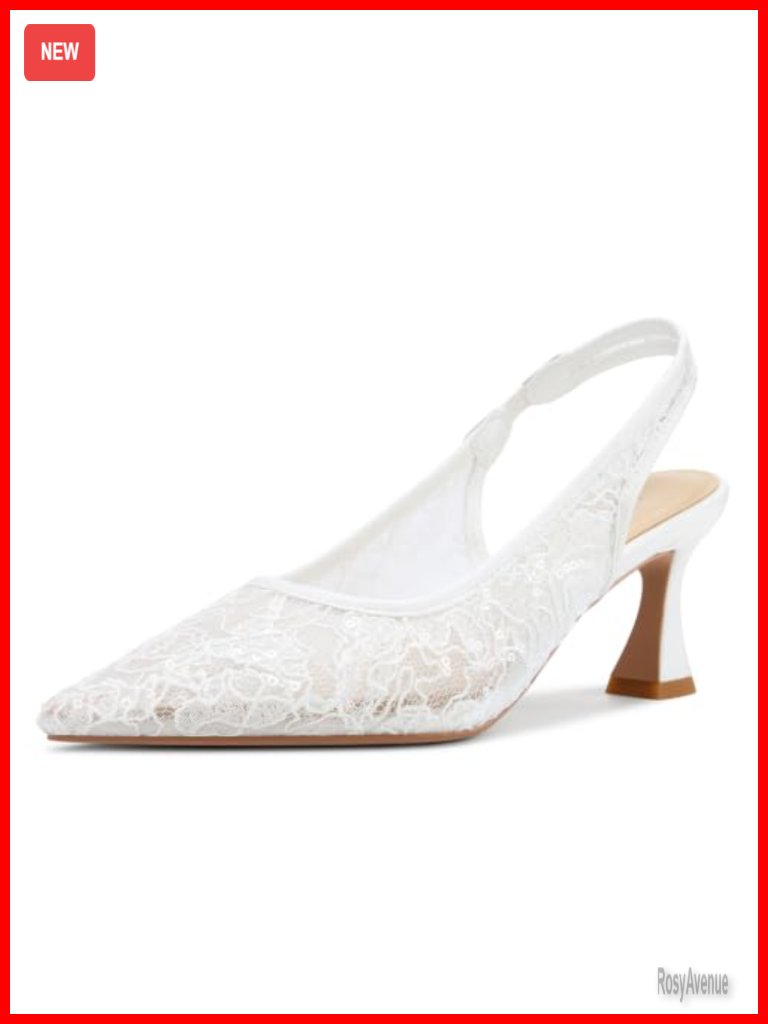Lace Mesh Slingback Heels Pointed Toe Kitten Heel Wedding Pumps 2.5"